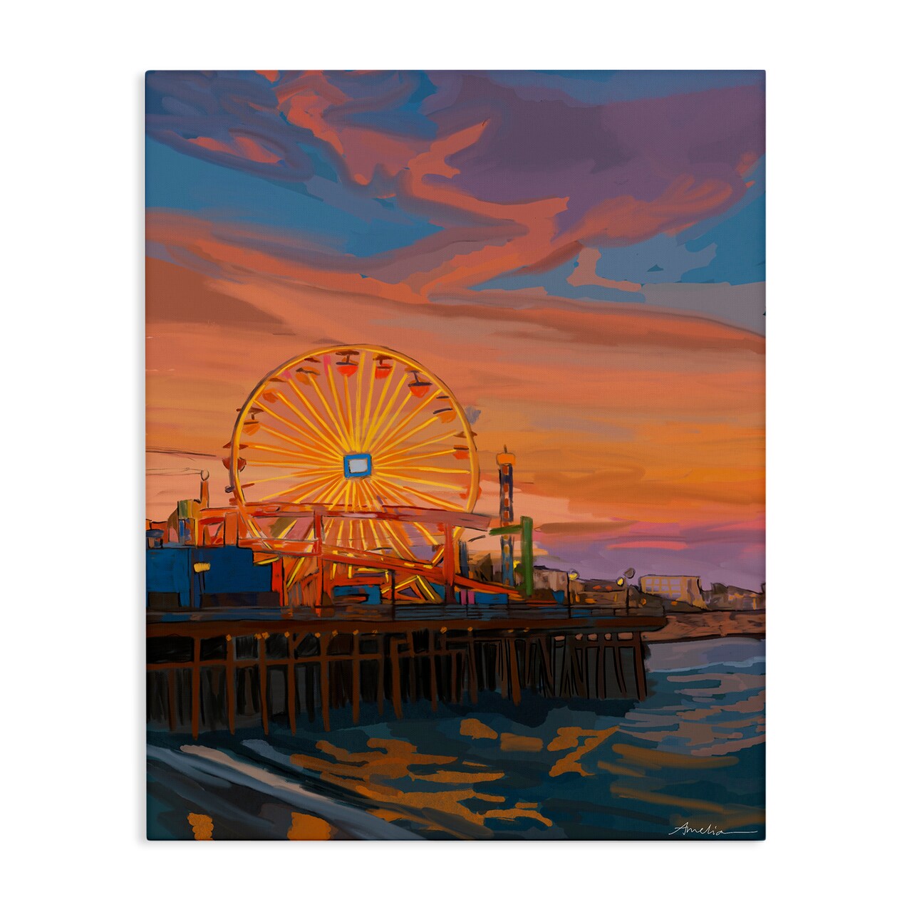 Stupell Industries Santa Monica Pier Sunset Canvas, design by Amelia Noyes